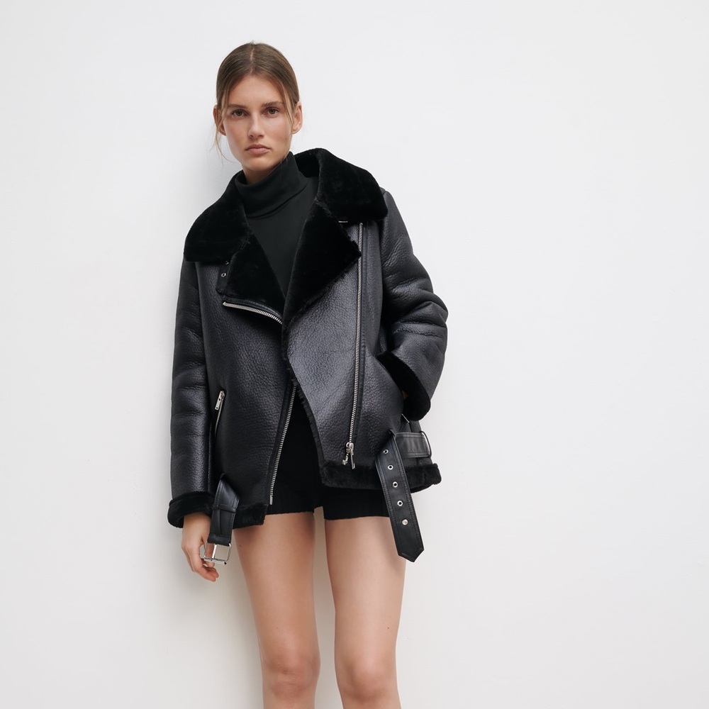 Zara Double Faced Jacket Faux Leather Fur